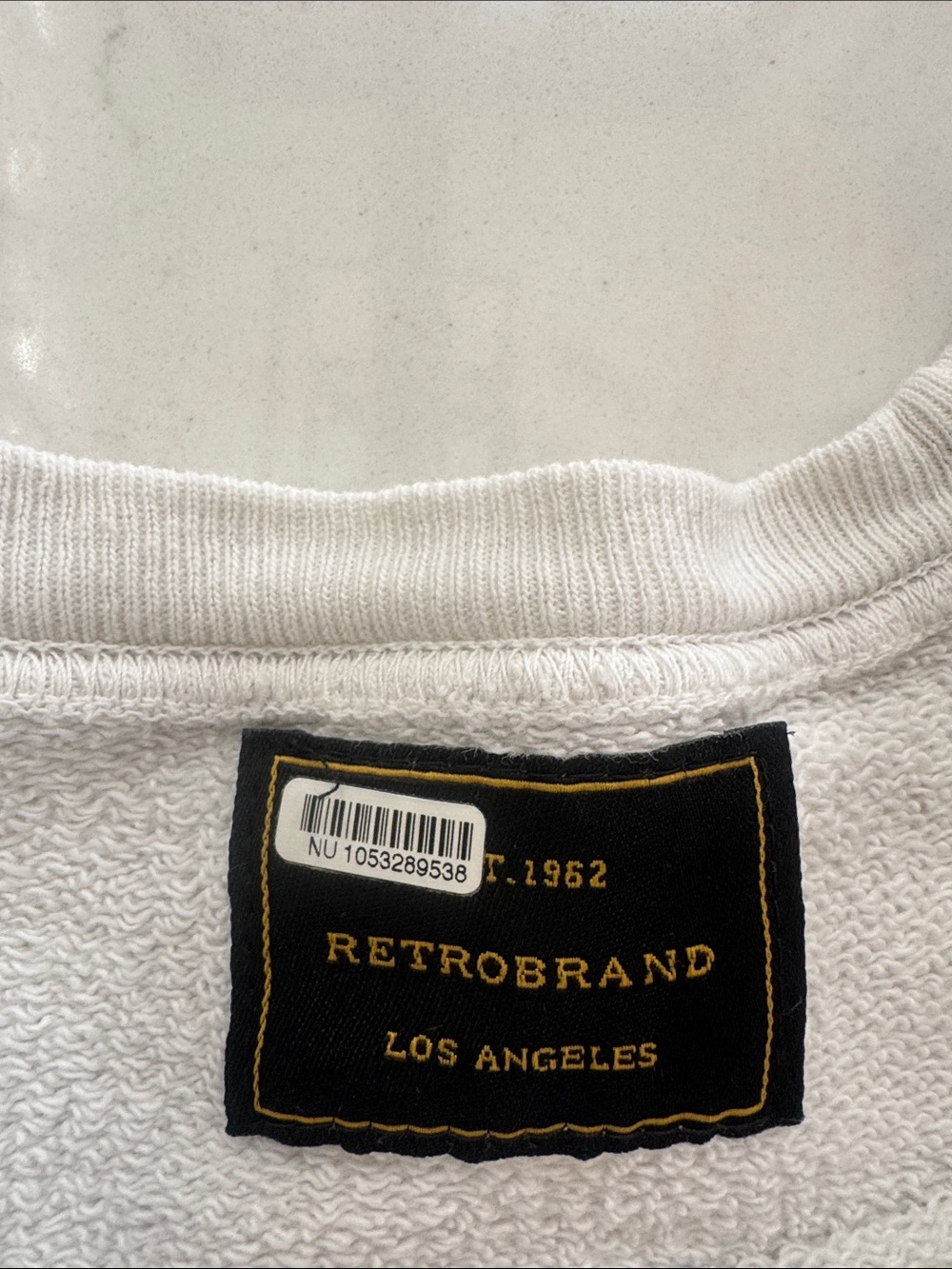 Original Retro Brand White USA Sweatshirt with Blue Lettering and Red Flag - Picture 2 of 5